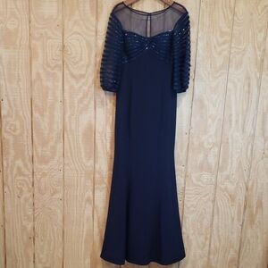 Alexander Daymor Couture Navy Illusion Beaded Maxi Gown Dress Size 6 #976